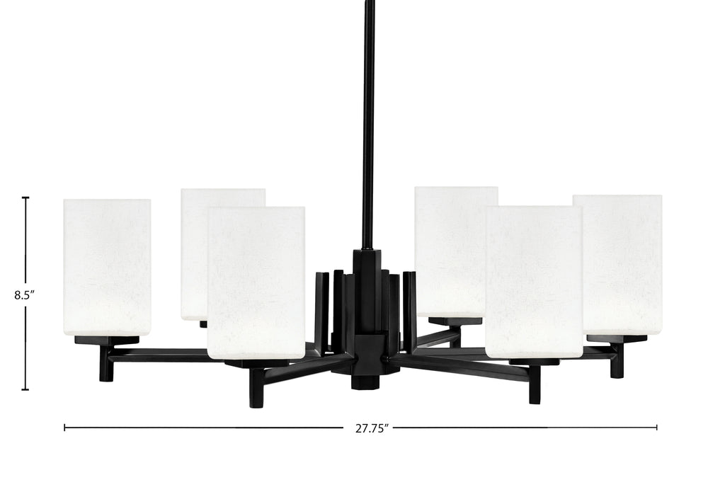 Franklin Six Light Chandelier in Matte Black with Square White Muslin Shade