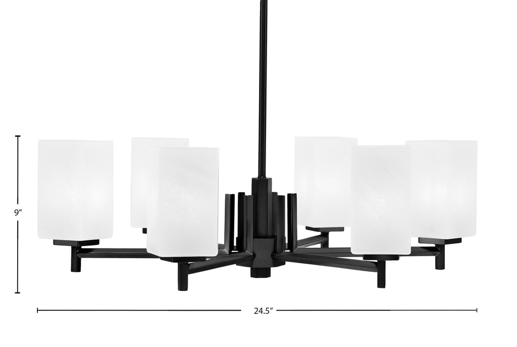 Franklin Six Light Chandelier in Matte Black with Square White Marble Shade