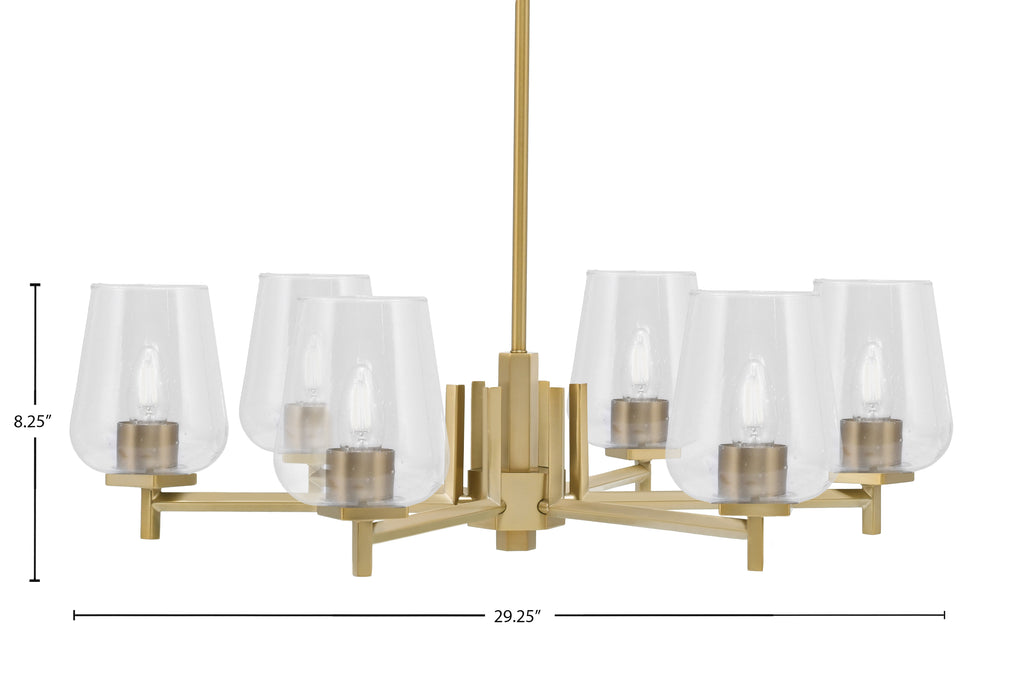 Franklin Six Light Chandelier in New Age Brass with Clear Bubble Shade
