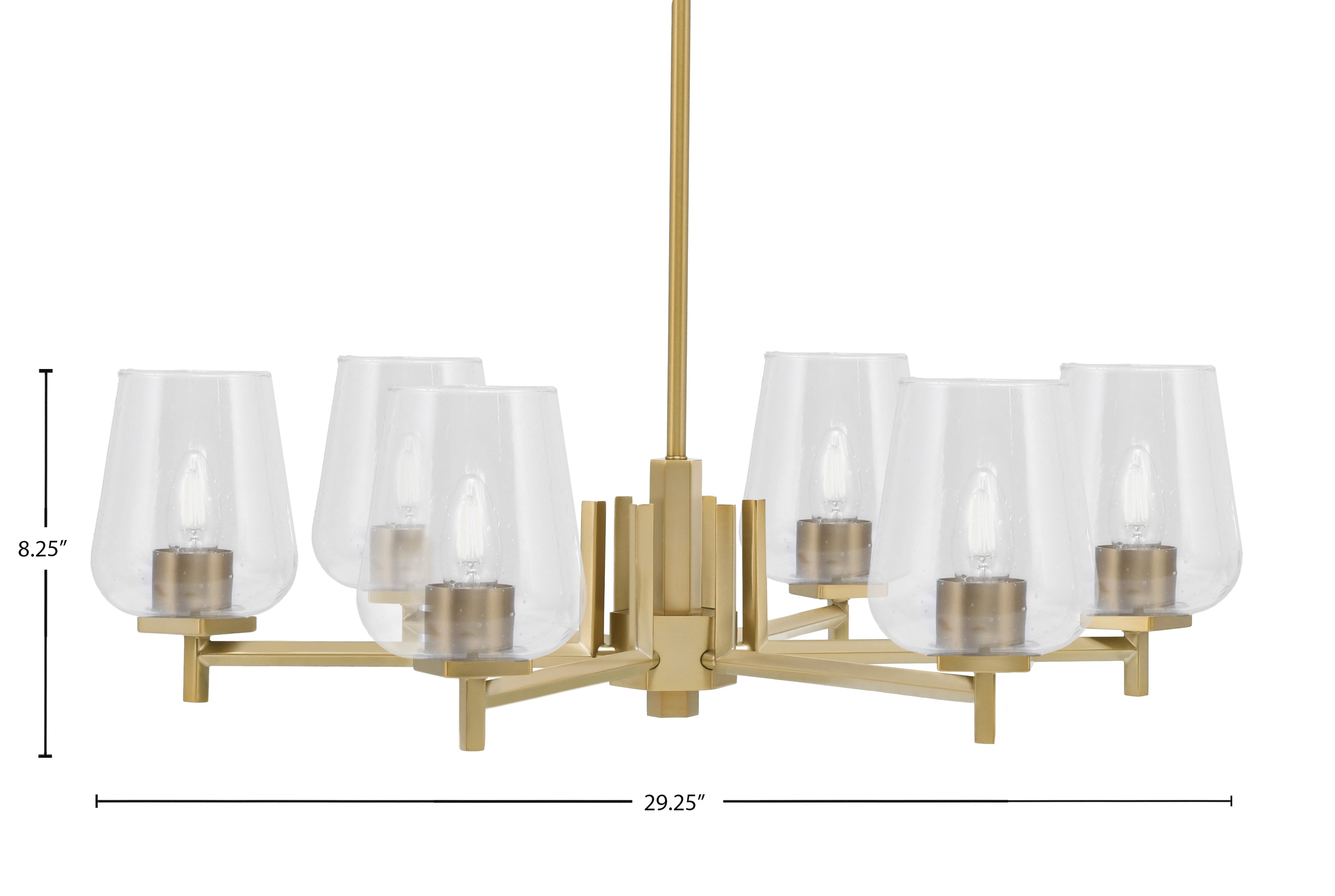 Franklin Six Light Chandelier in New Age Brass with Clear Bubble Shade