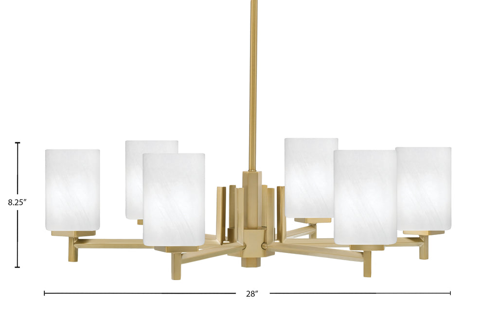 Franklin Six Light Chandelier in New Age Brass with White Marble Shade