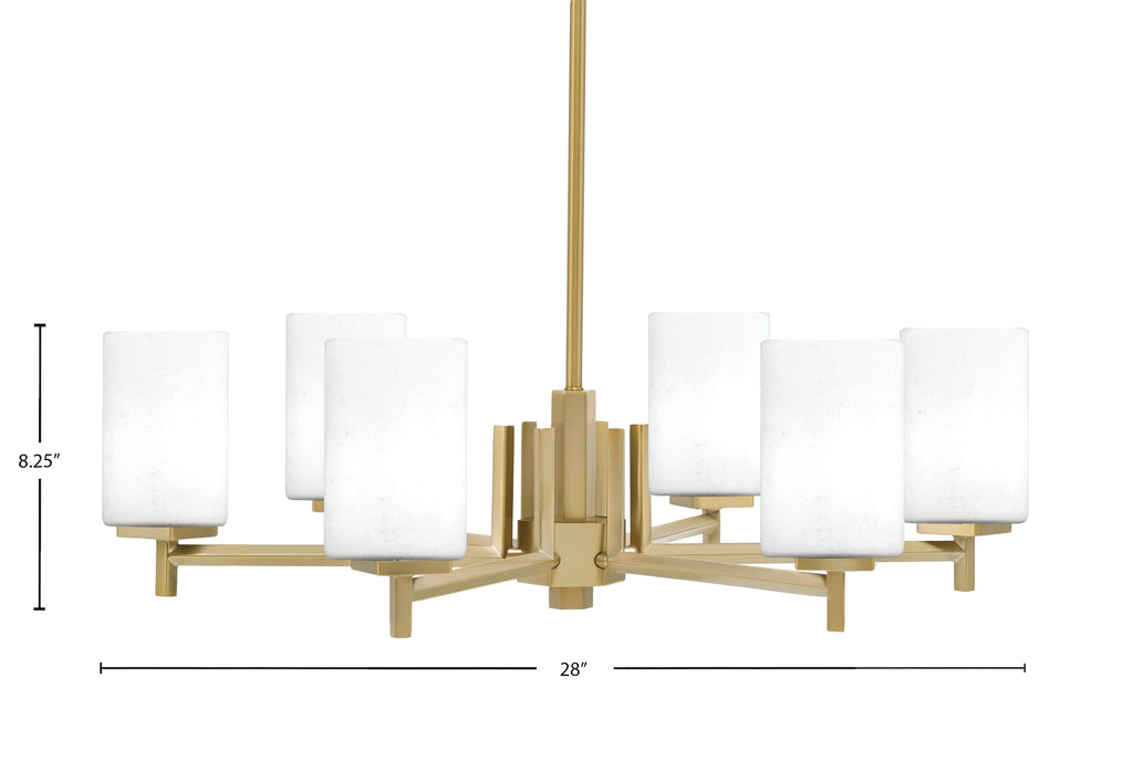 Franklin Six Light Chandelier in New Age Brass with White Muslin Shade