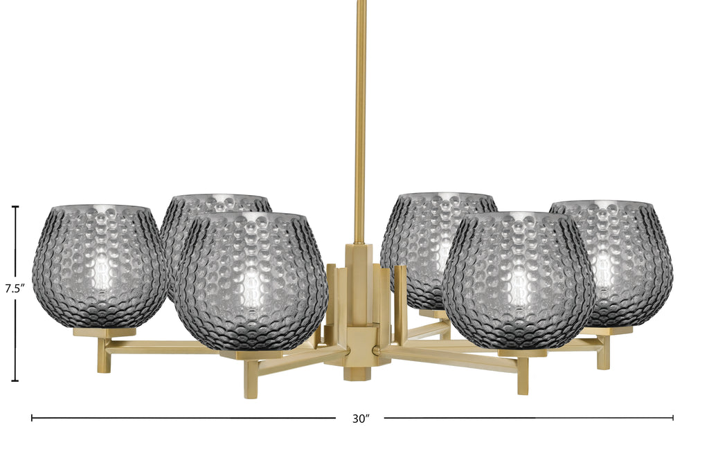 Franklin Six Light Chandelier in New Age Brass with Smoke Textured Shade