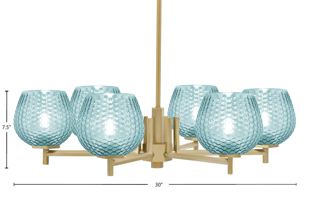 Franklin Six Light Chandelier in New Age Brass with Turquoise Textured Shade
