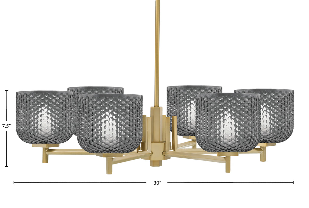 Franklin Six Light Chandelier in New Age Brass with Smoke Textured Shade