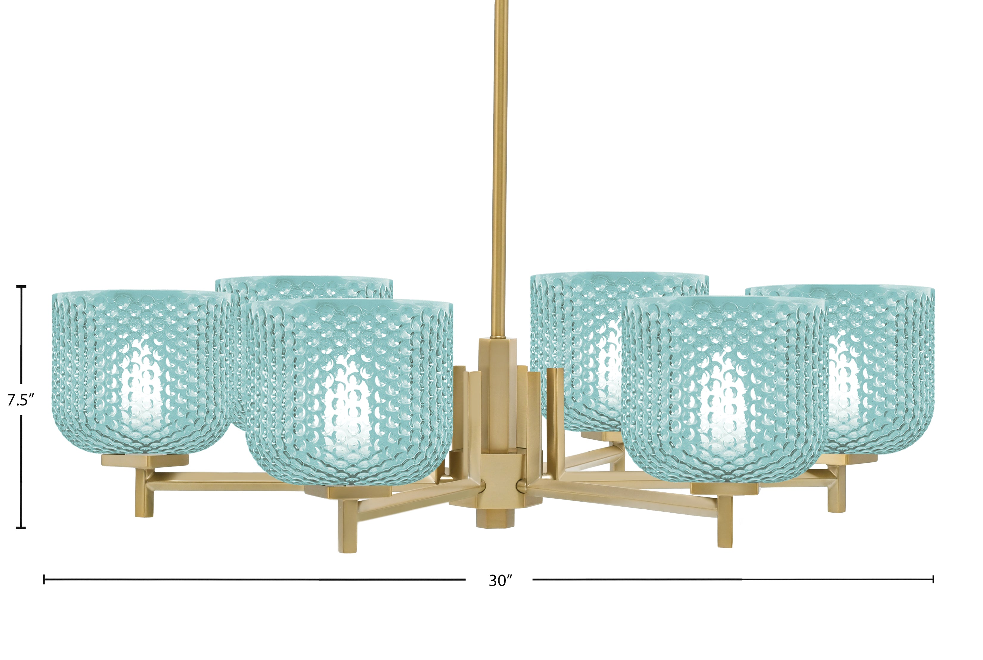 Franklin Six Light Chandelier in New Age Brass with Turquoise Textured Shade