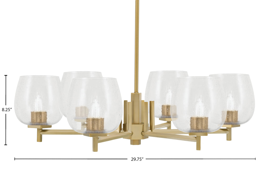 Franklin Six Light Chandelier in New Age Brass with Clear Bubble Shade