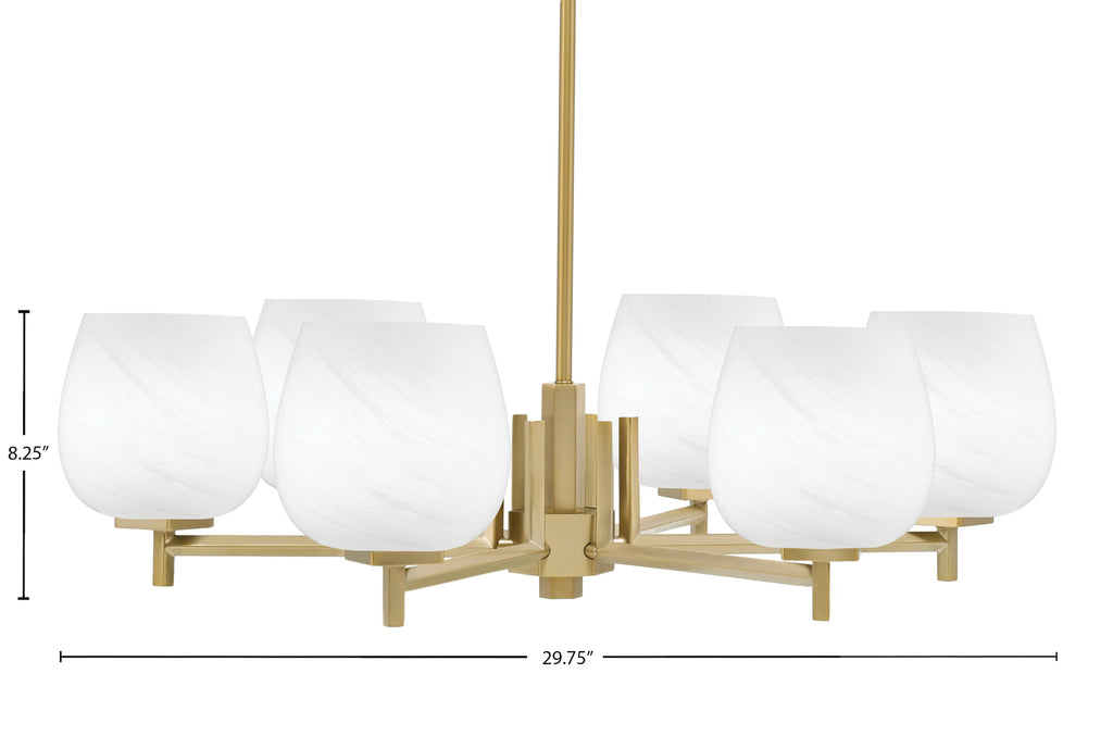 Franklin Six Light Chandelier in New Age Brass with White Marble Shade