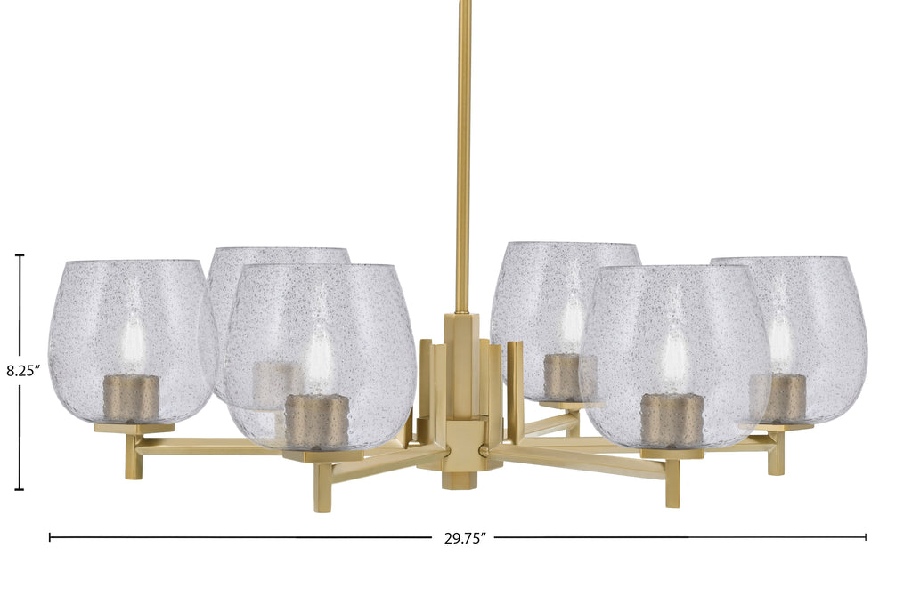Franklin Six Light Chandelier in New Age Brass with Smoke Bubble Shade