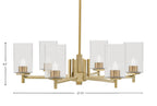 Franklin Six Light Chandelier in New Age Brass with Square Clear Bubble Shade