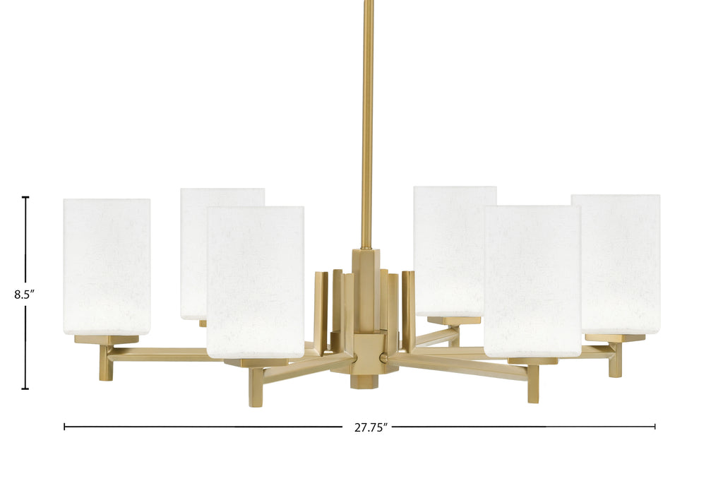 Franklin Six Light Chandelier in New Age Brass with Square White Muslin Shade