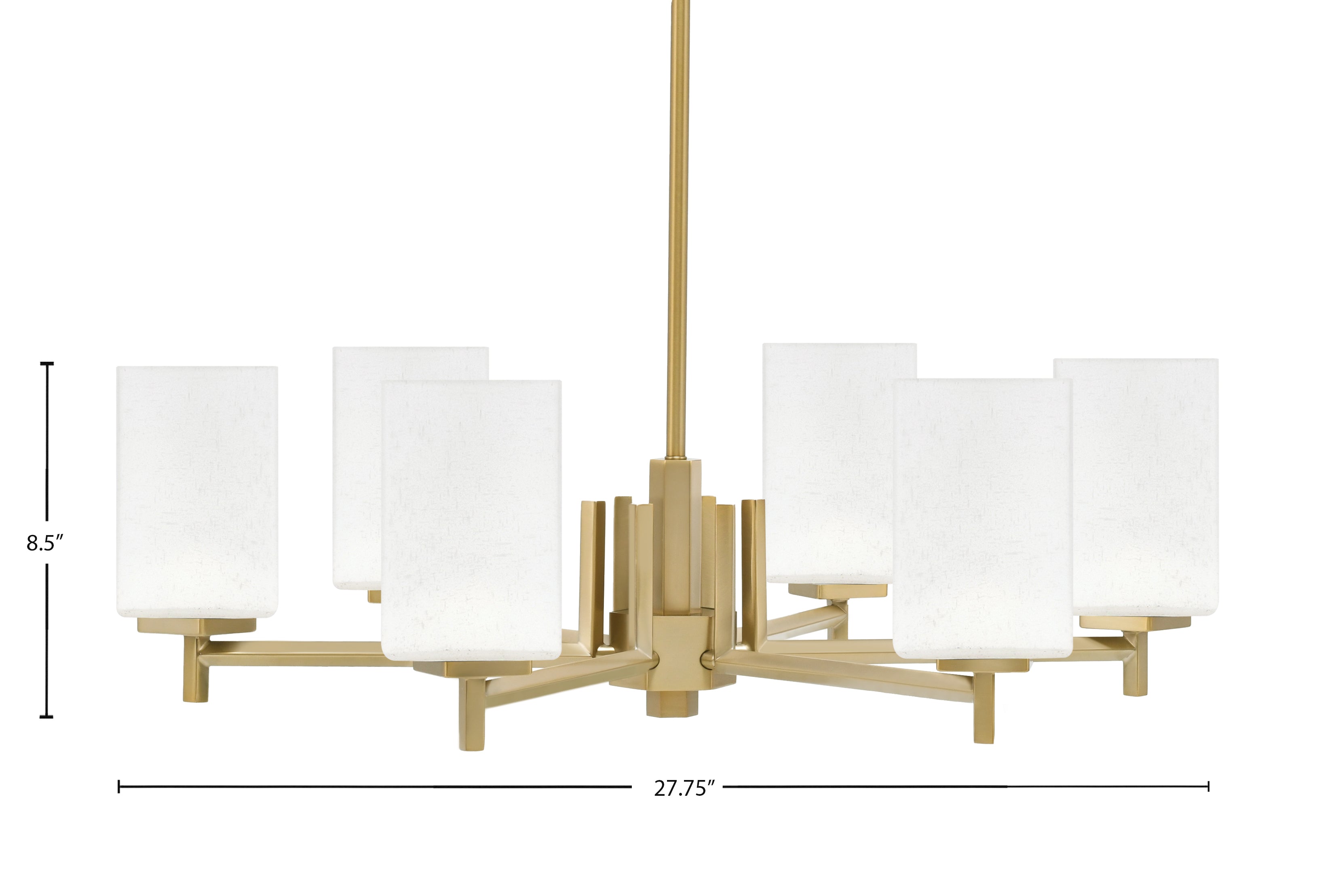 Franklin Six Light Chandelier in New Age Brass with Square White Muslin Shade