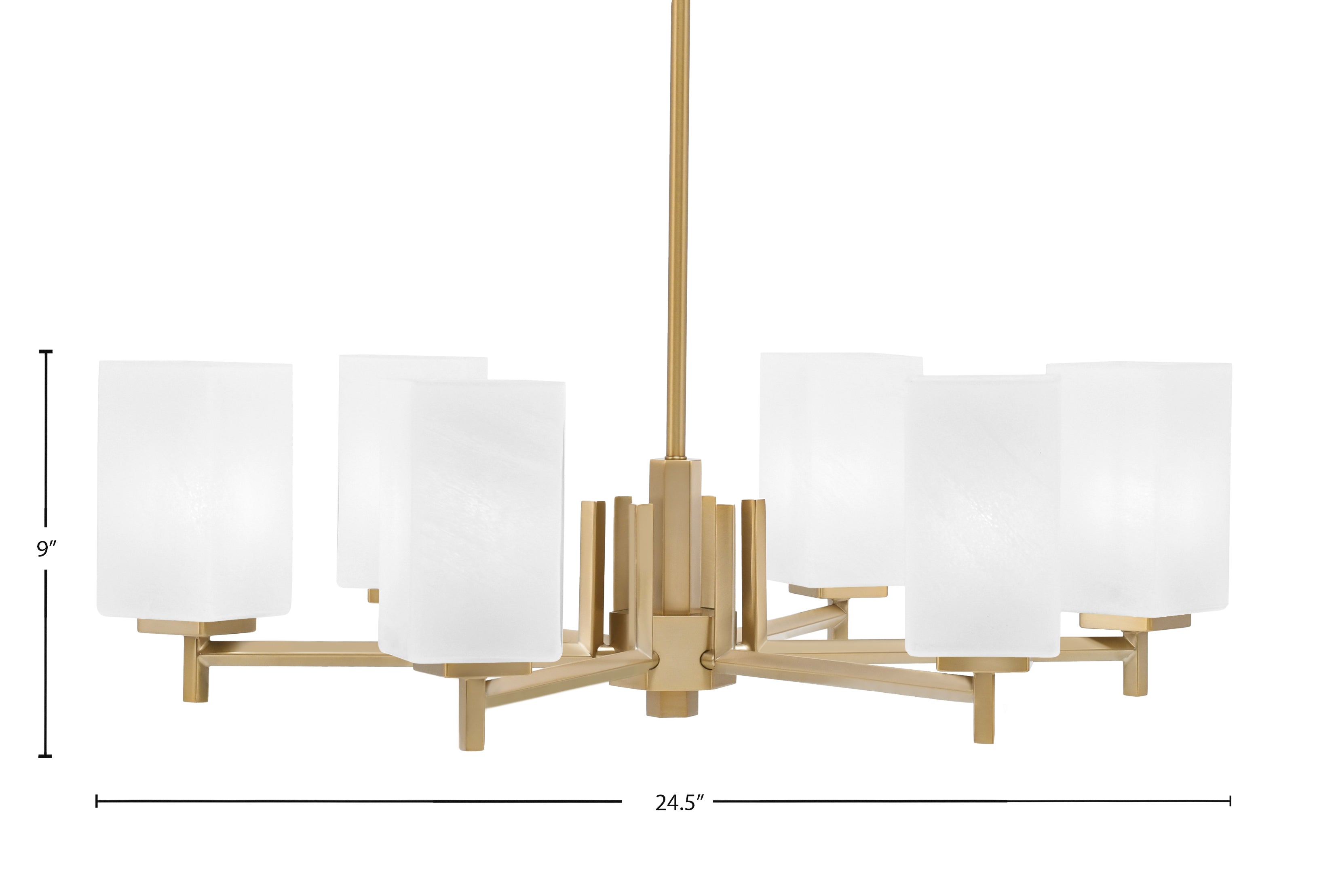 Franklin Six Light Chandelier in New Age Brass with Square White Marble Shade