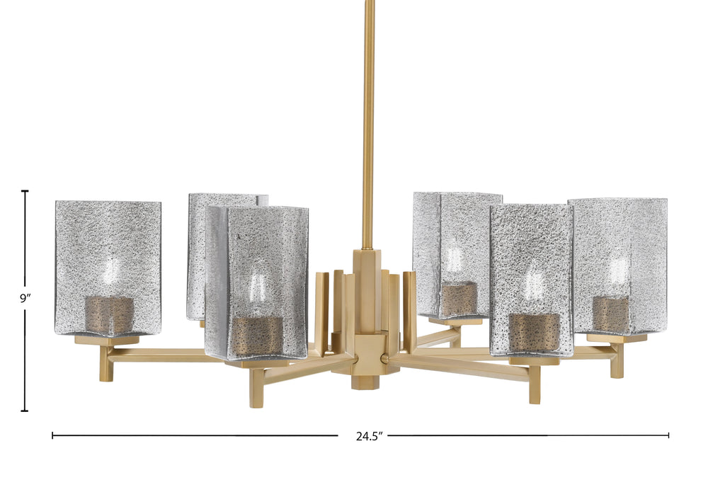 Franklin Six Light Chandelier in New Age Brass with Square Smoke Bubble Shade