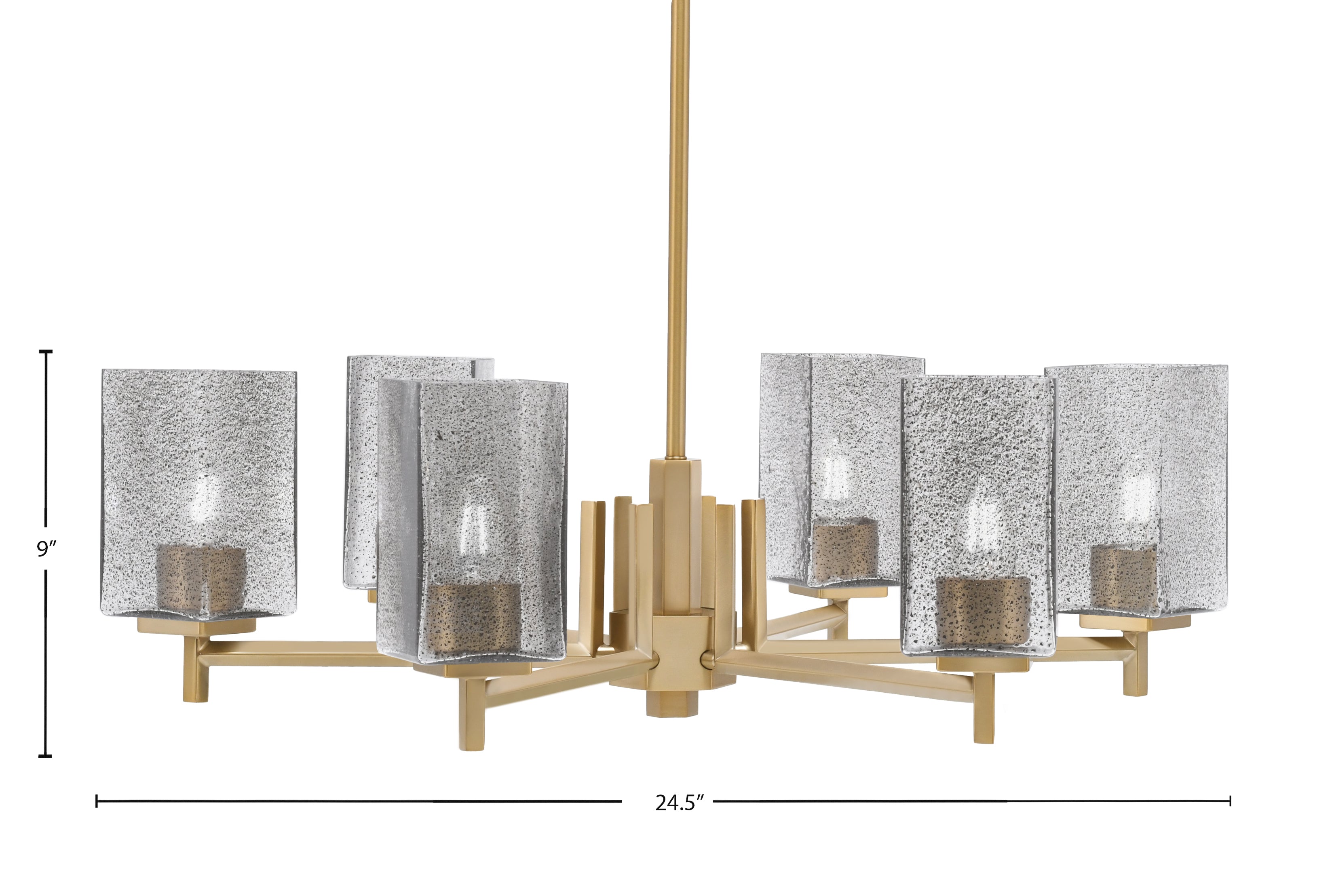 Franklin Six Light Chandelier in New Age Brass with Square Smoke Bubble Shade