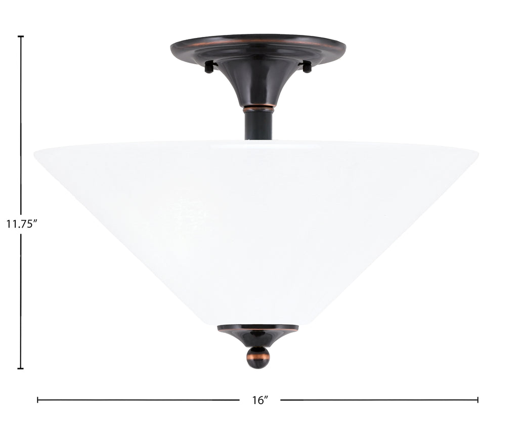 Semi-Flushes Two Light Semi-Flush Mount in Black Copper with White Marble Shade