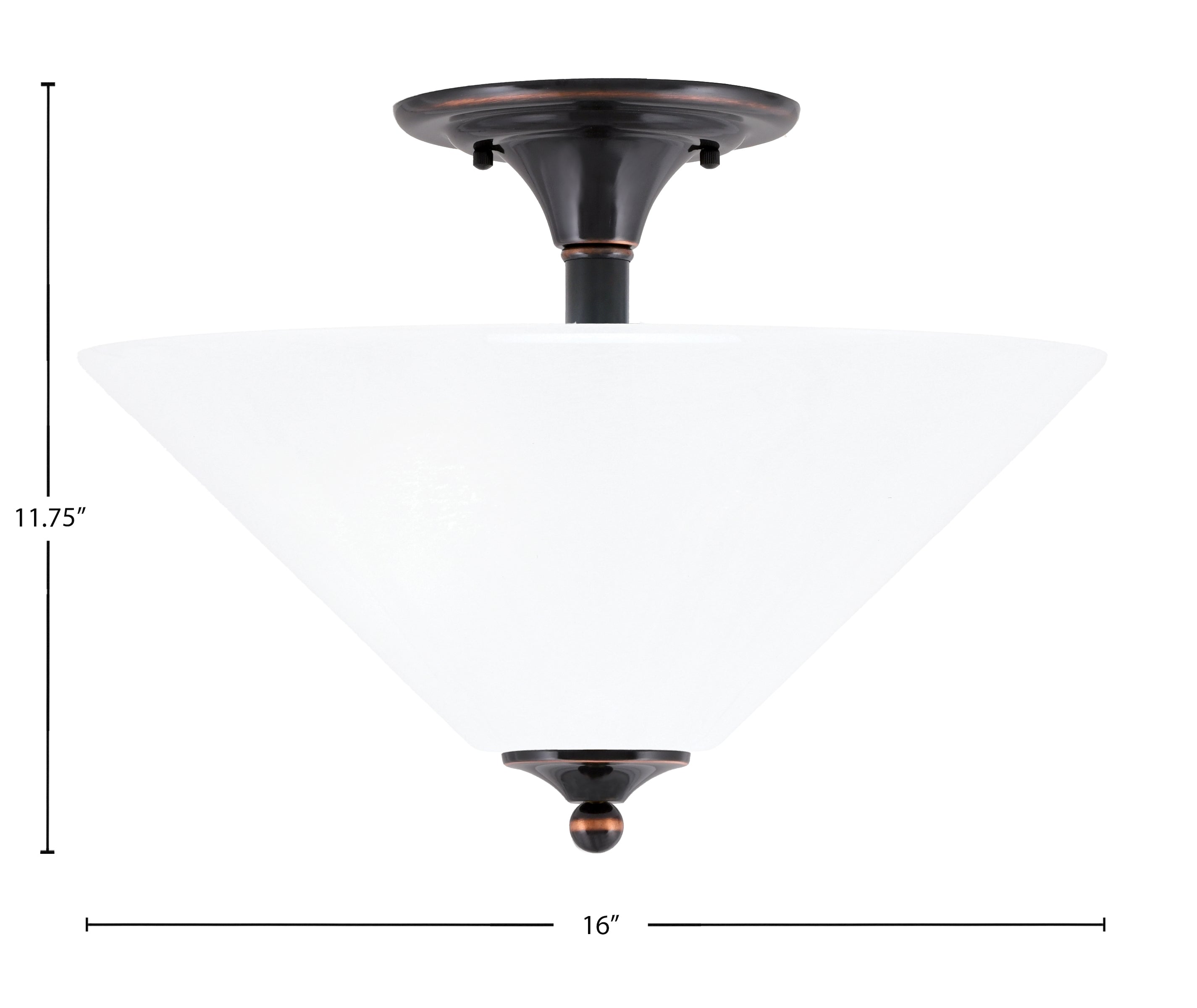 Semi-Flushes Two Light Semi-Flush Mount in Black Copper with White Marble Shade