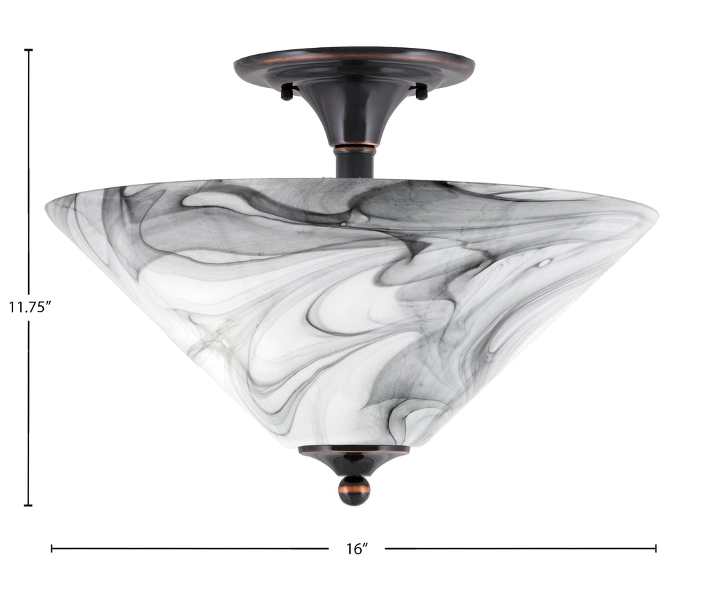 Semi-Flushes Two Light Semi-Flush Mount in Black Copper with Onyx Swirl Shade