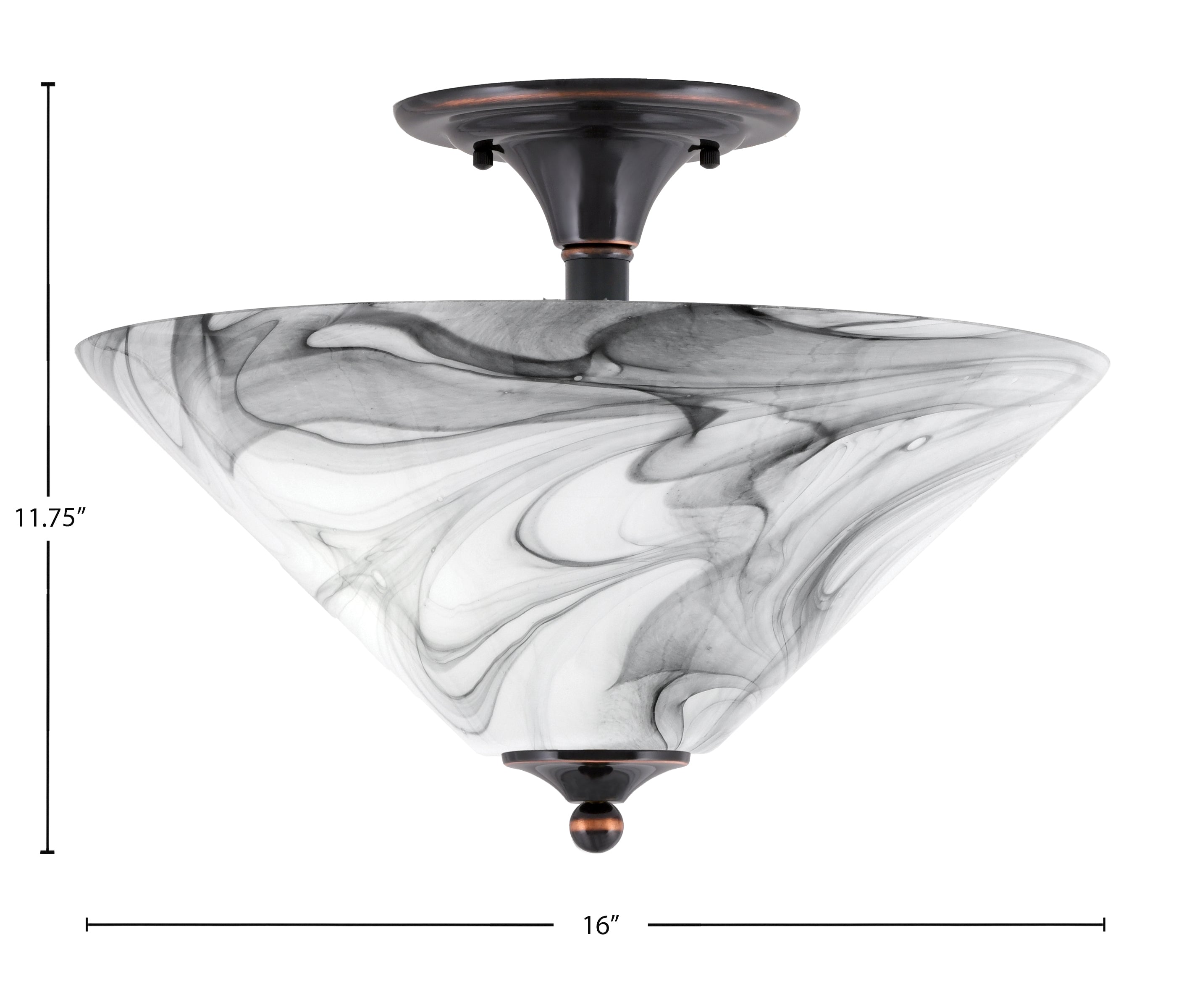 Semi-Flushes Two Light Semi-Flush Mount in Black Copper with Onyx Swirl Shade