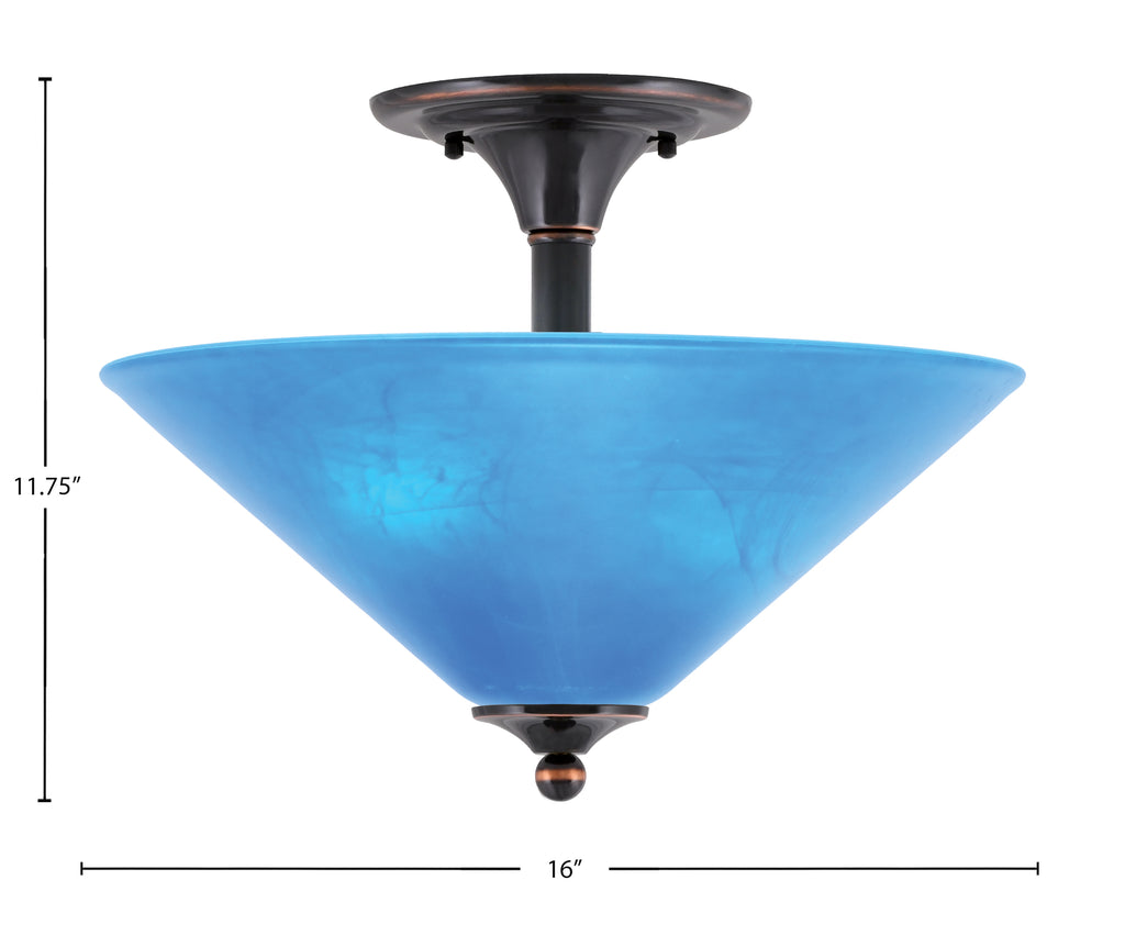 Any Two Light Semi-Flush Mount in Black Copper with 16" Blue Italian Shade
