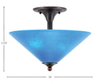 Any Two Light Semi-Flush Mount in Black Copper with 16" Blue Italian Shade