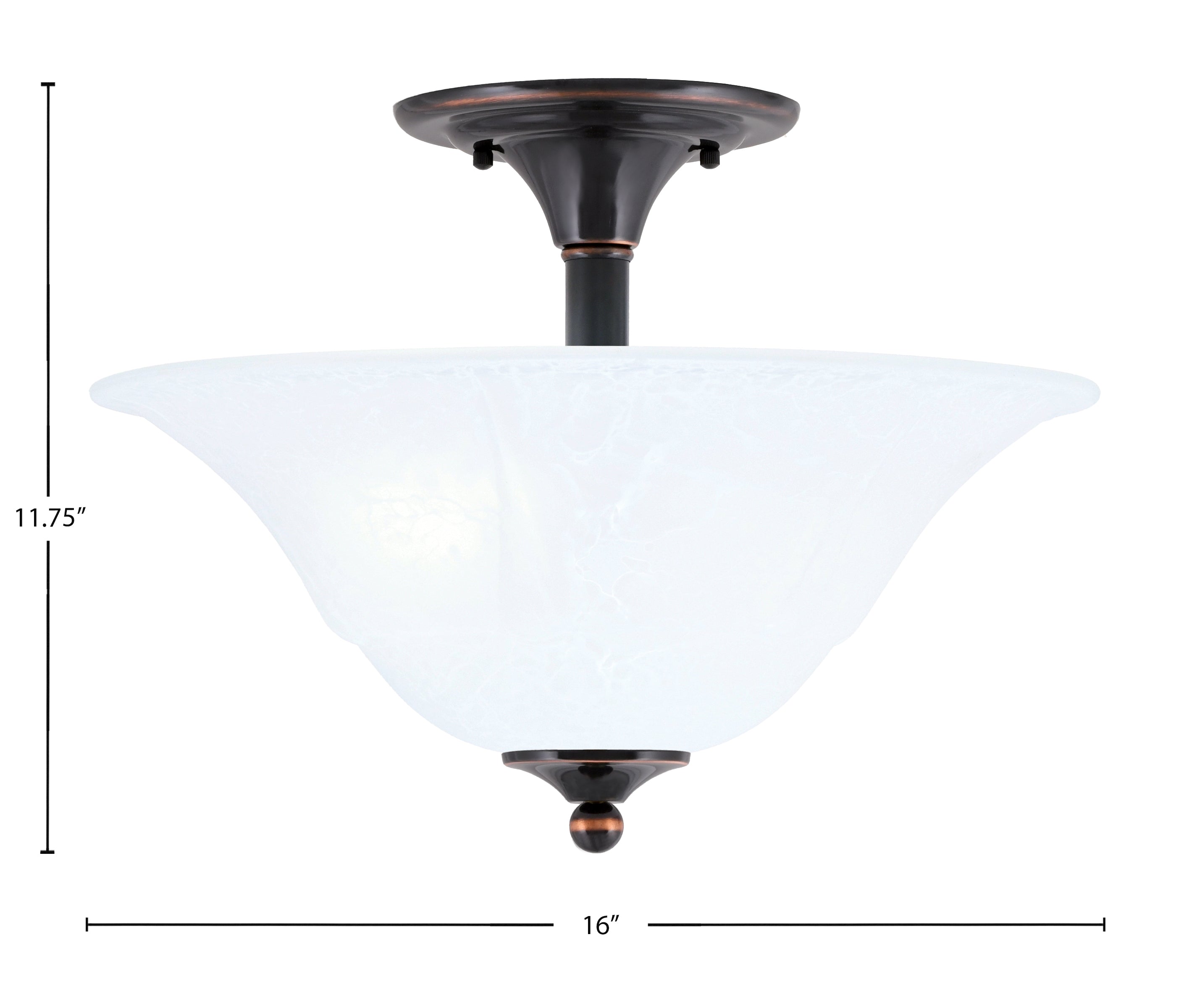 Any Two Light Semi-Flush Mount in Black Copper with 16" White Marble Shade