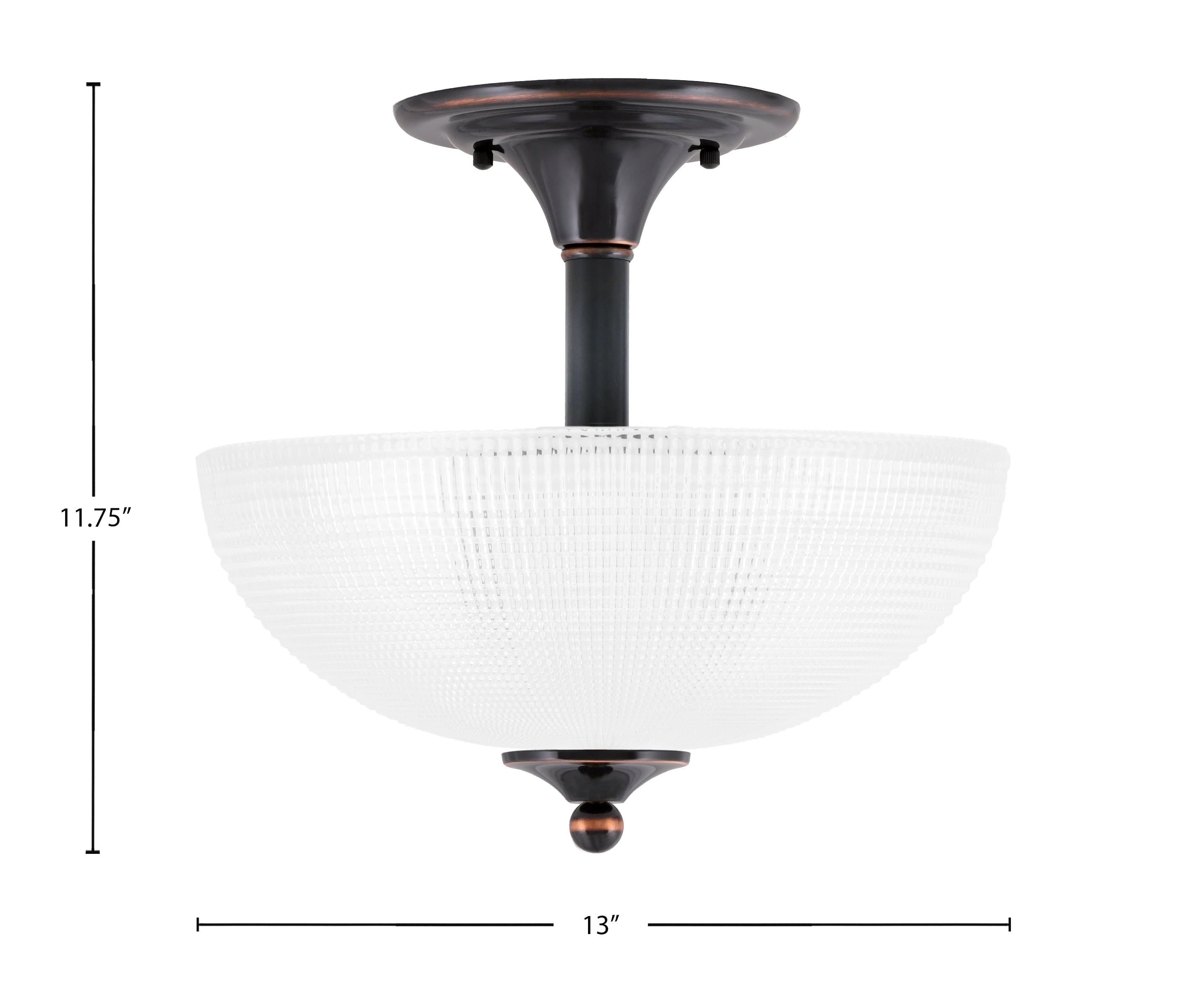 Semi-Flushes Two Light Semi-Flush Mount in Black Copper with Clear Ribbed Shade
