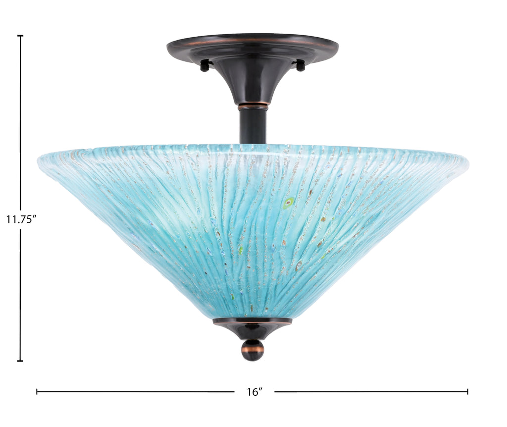 Any Two Light Semi-Flush Mount in Black Copper with 16" Teal Crystal Shade