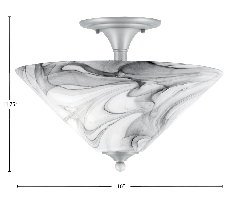 Any Two Light Semi-Flush Mount in Brushed Nickel with 16" Onyx Swirl Shade
