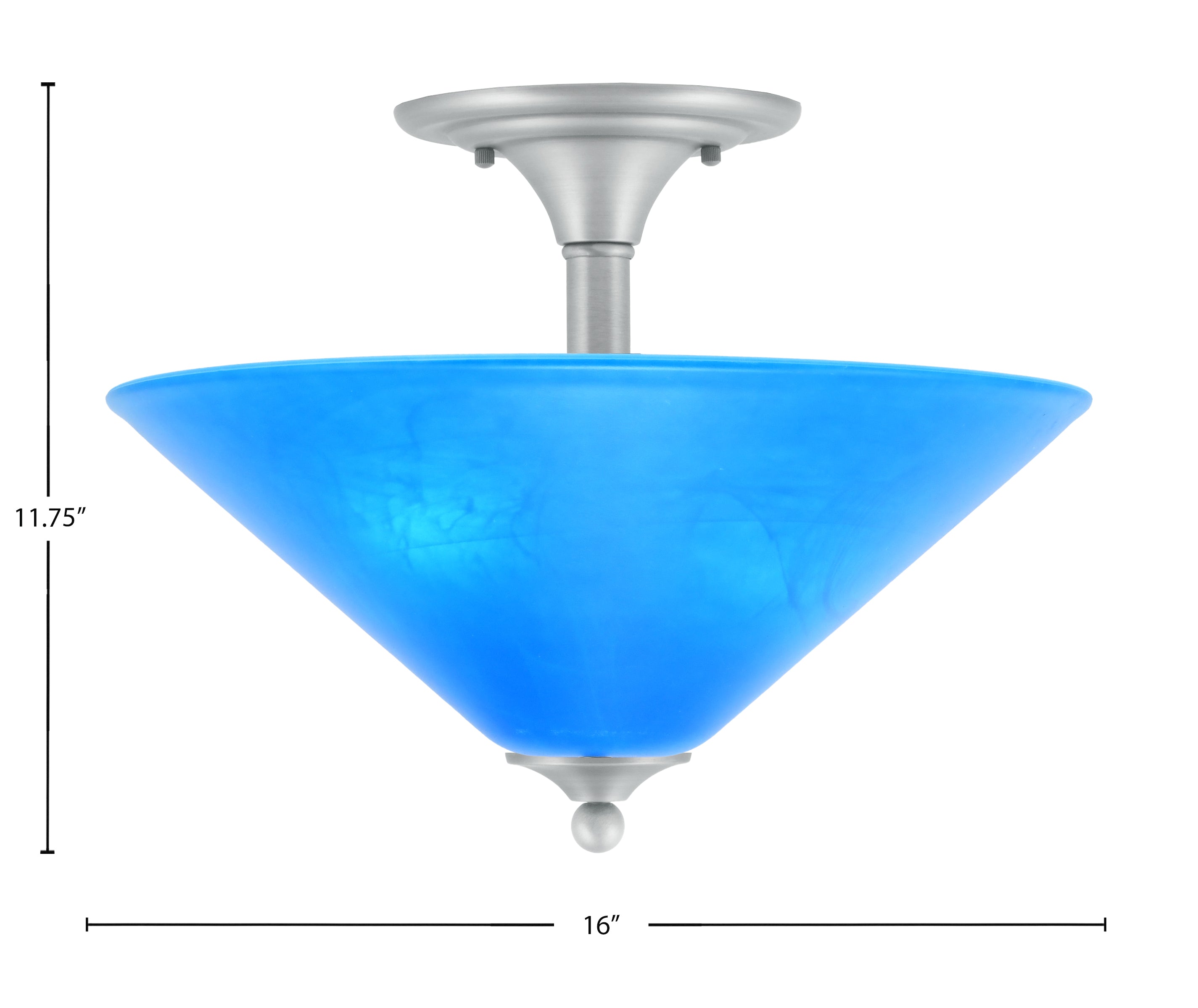 Any Two Light Semi-Flush Mount in Brushed Nickel with 16" Blue Italian Shade
