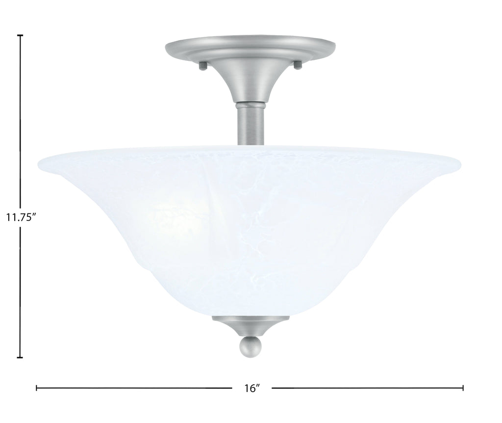 Any Two Light Semi-Flush Mount in Brushed Nickel with 16" White Marble Shade