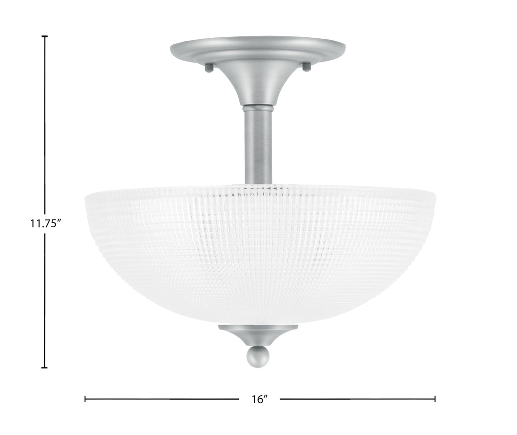 Semi-Flushes Two Light Semi-Flush Mount in Brushed Nickel with Clear Ribbed Shade