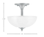 Semi-Flushes Two Light Semi-Flush Mount in Brushed Nickel with Clear Ribbed Shade