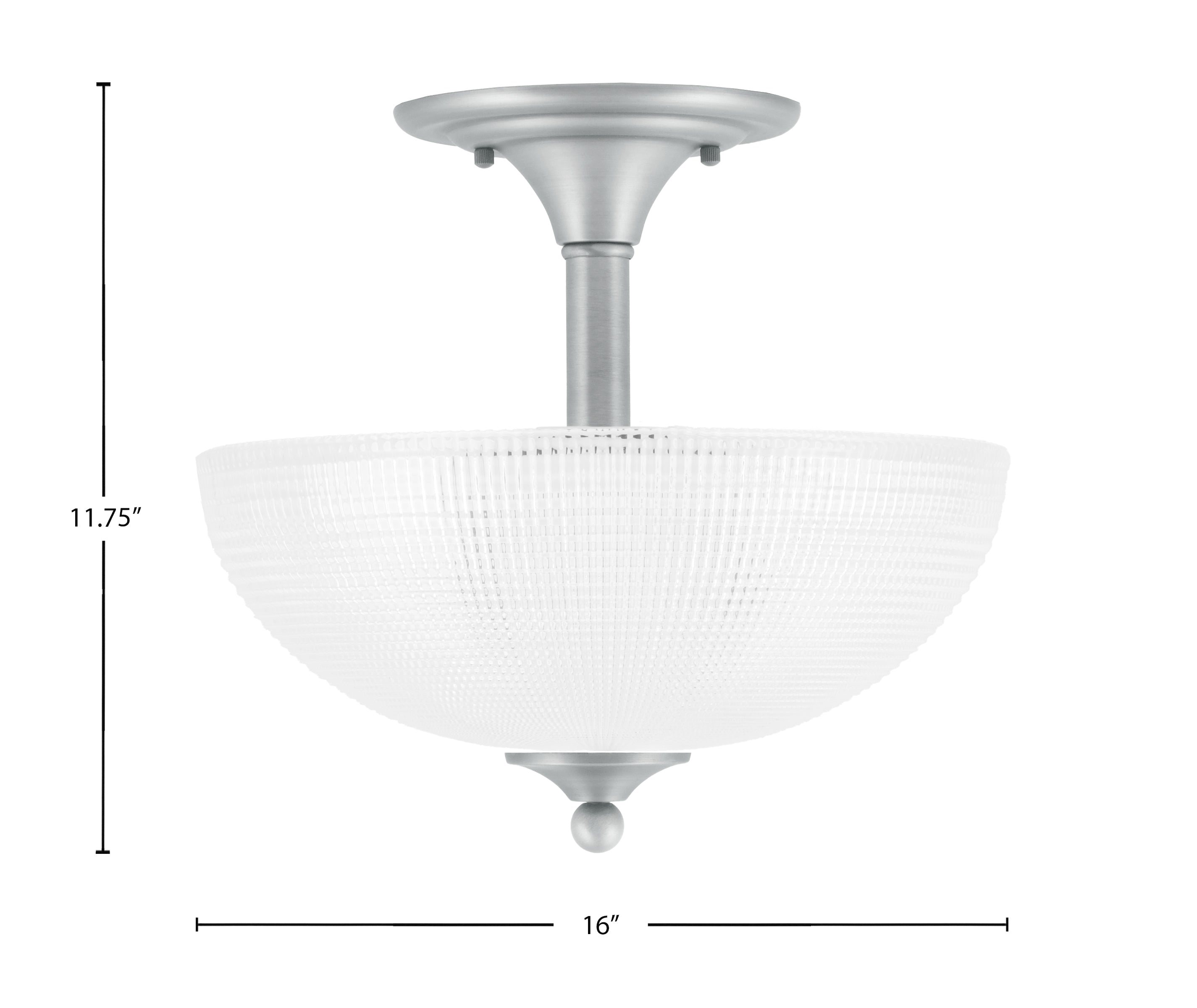 Semi-Flushes Two Light Semi-Flush Mount in Brushed Nickel with Clear Ribbed Shade