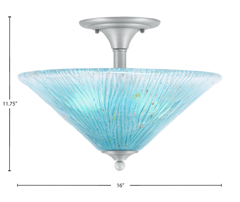 Any Two Light Semi-Flush Mount in Brushed Nickel with 16" Teal Crystal Shade