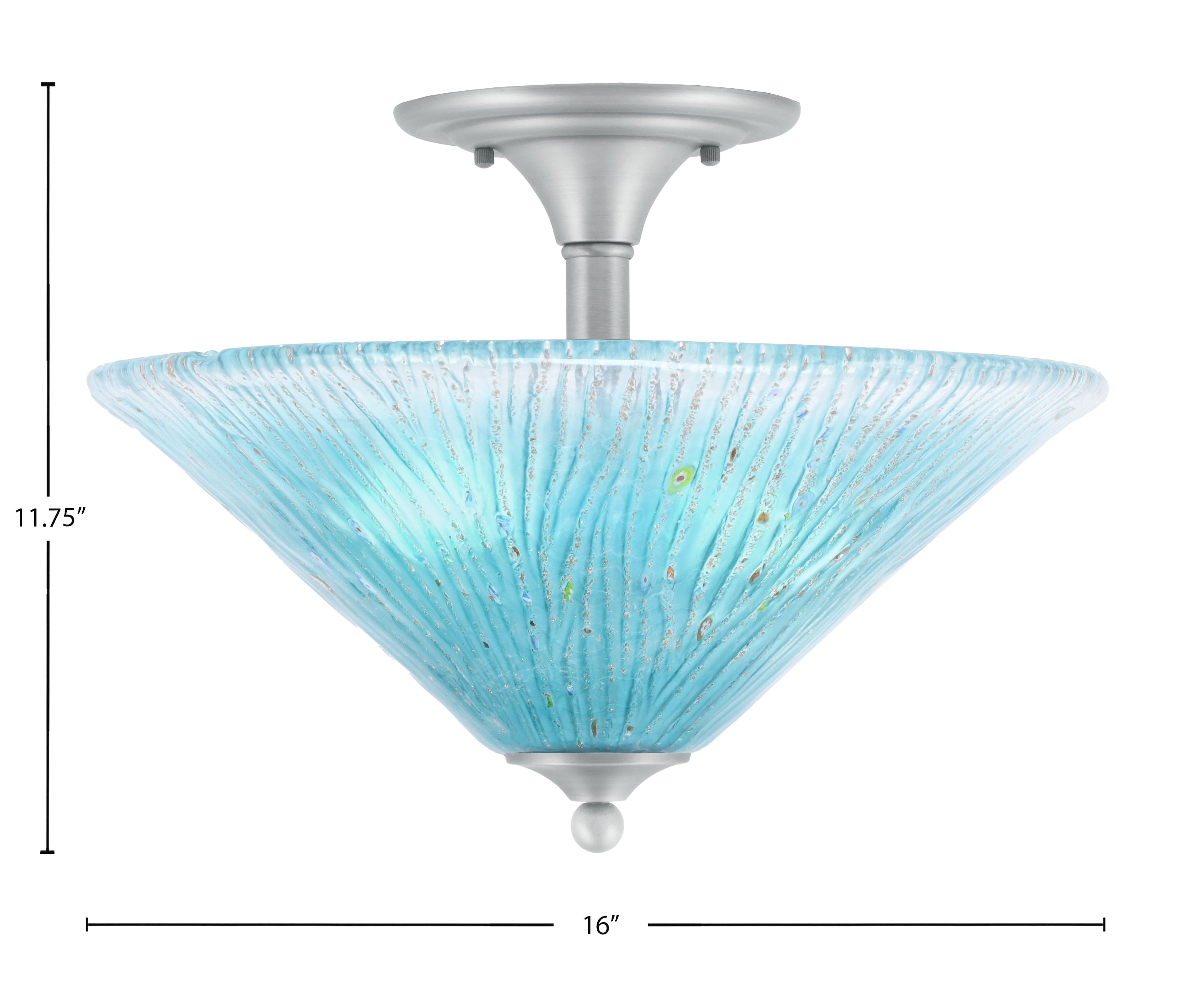 Any Two Light Semi-Flush Mount in Brushed Nickel with 16" Teal Crystal Shade