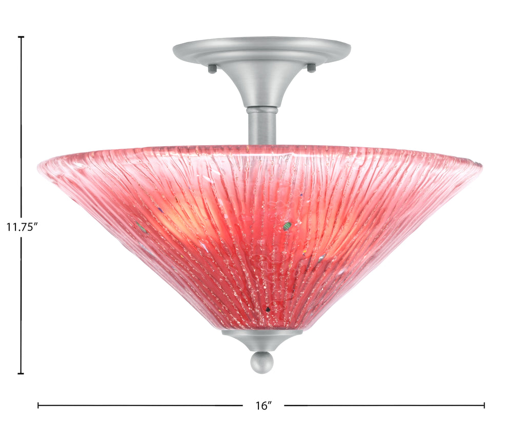 Any Two Light Semi-Flush Mount in Brushed Nickel with 16" Raspberry Crystal Shade