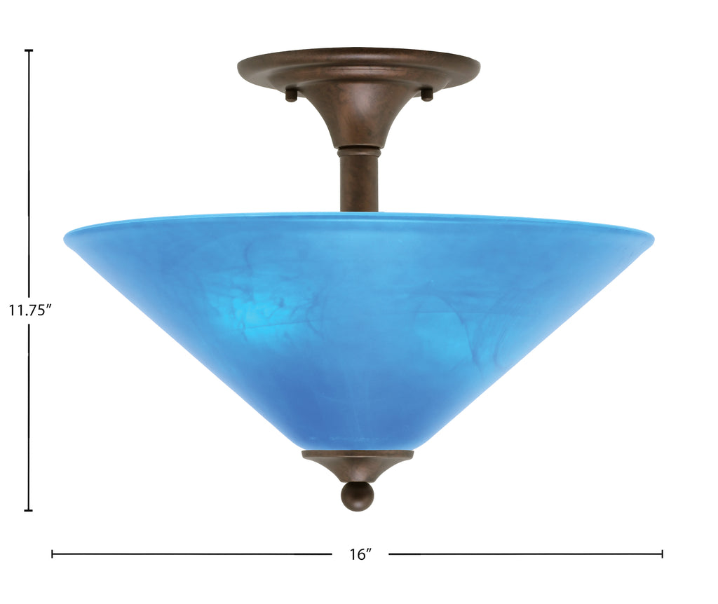 Any Two Light Semi-Flush Mount in Bronze with 16" Blue Italian Shade