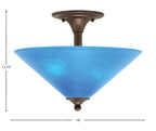 Any Two Light Semi-Flush Mount in Bronze with 16" Blue Italian Shade