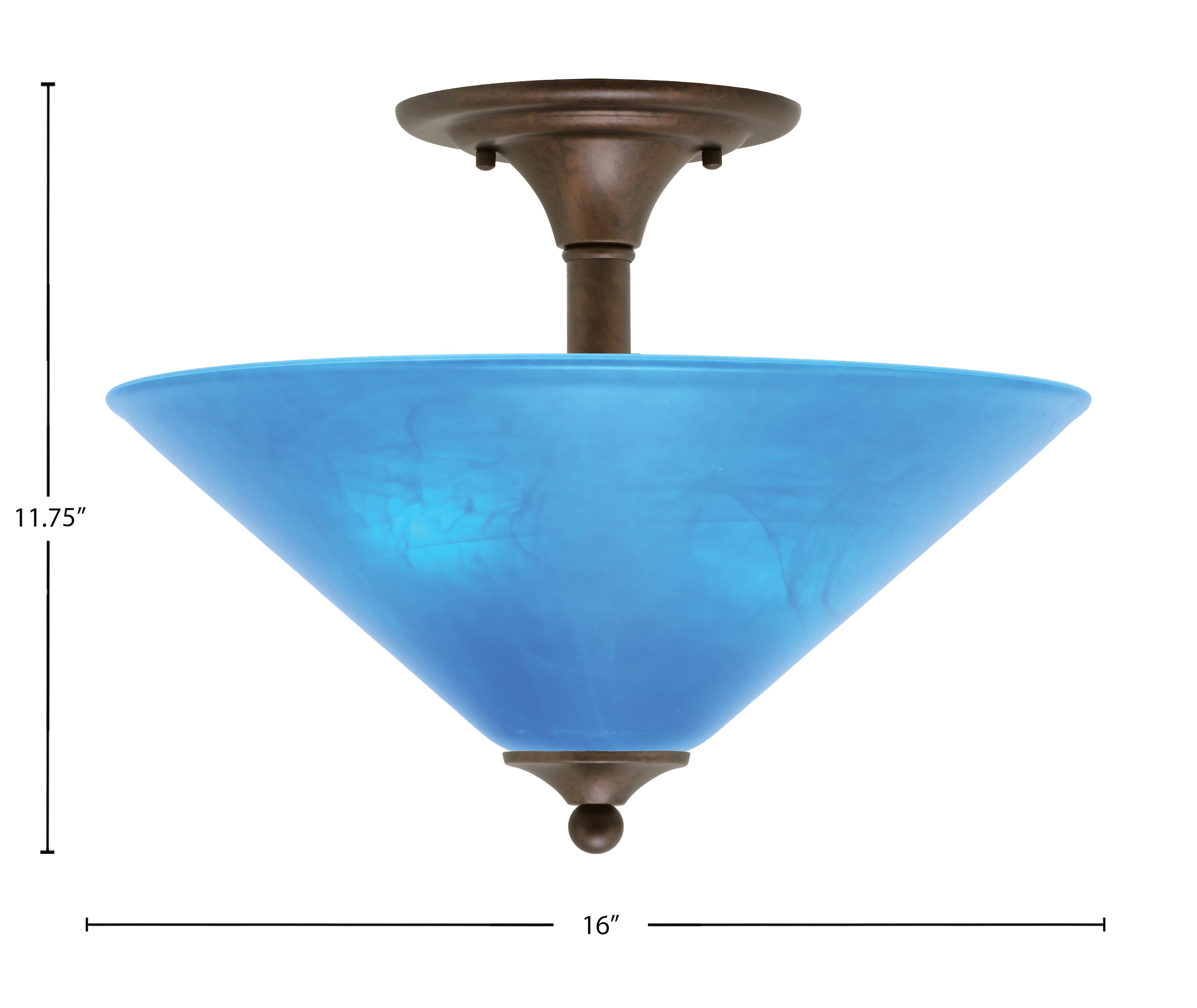 Any Two Light Semi-Flush Mount in Bronze with 16" Blue Italian Shade