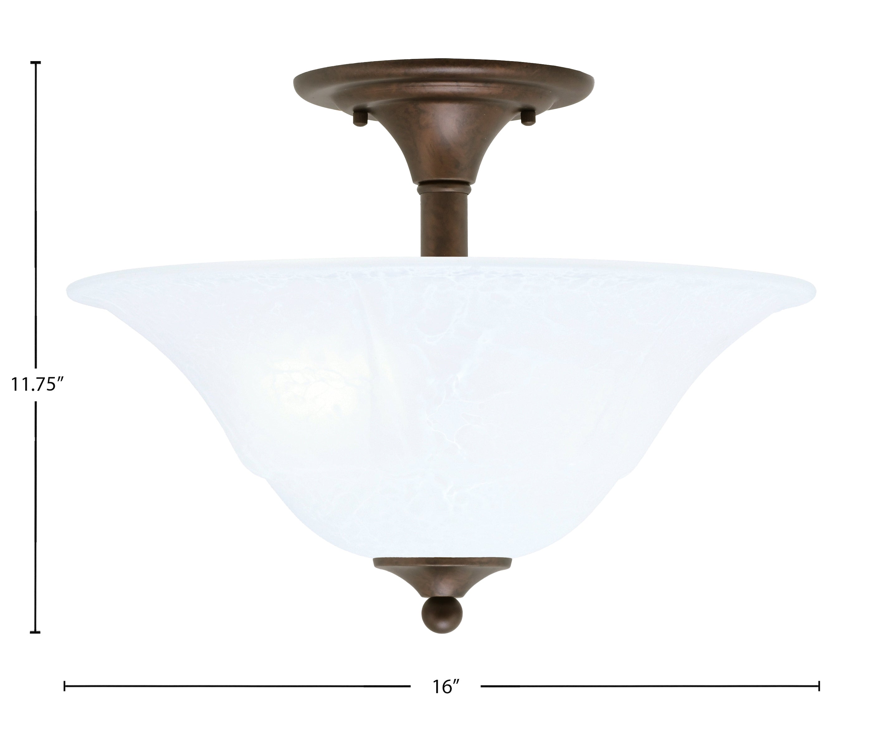 Any Two Light Semi-Flush Mount in Bronze with 16" White Marble Shade