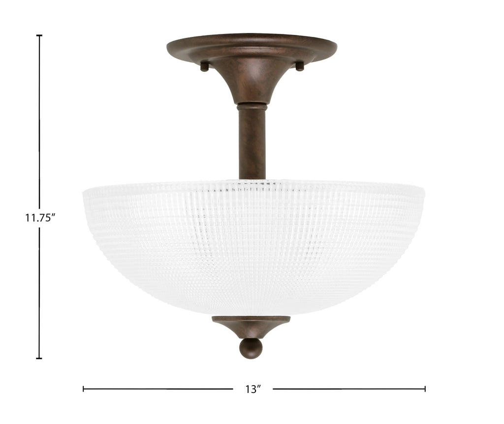 Semi-Flushes Two Light Semi-Flush Mount in Bronze with Clear Ribbed Shade