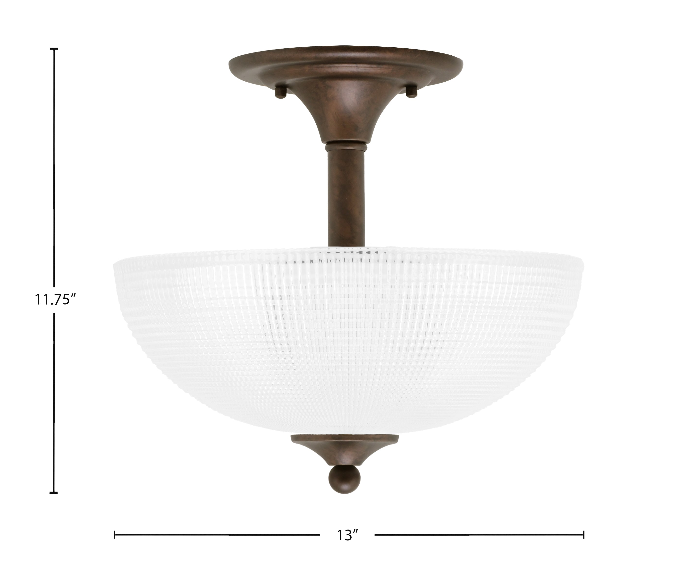 Semi-Flushes Two Light Semi-Flush Mount in Bronze with Clear Ribbed Shade