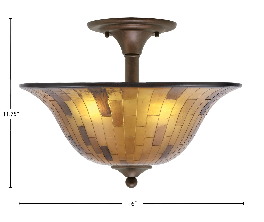 Any Two Light Semi-Flush Mount in Bronze with 16" Penshell Resin Shade