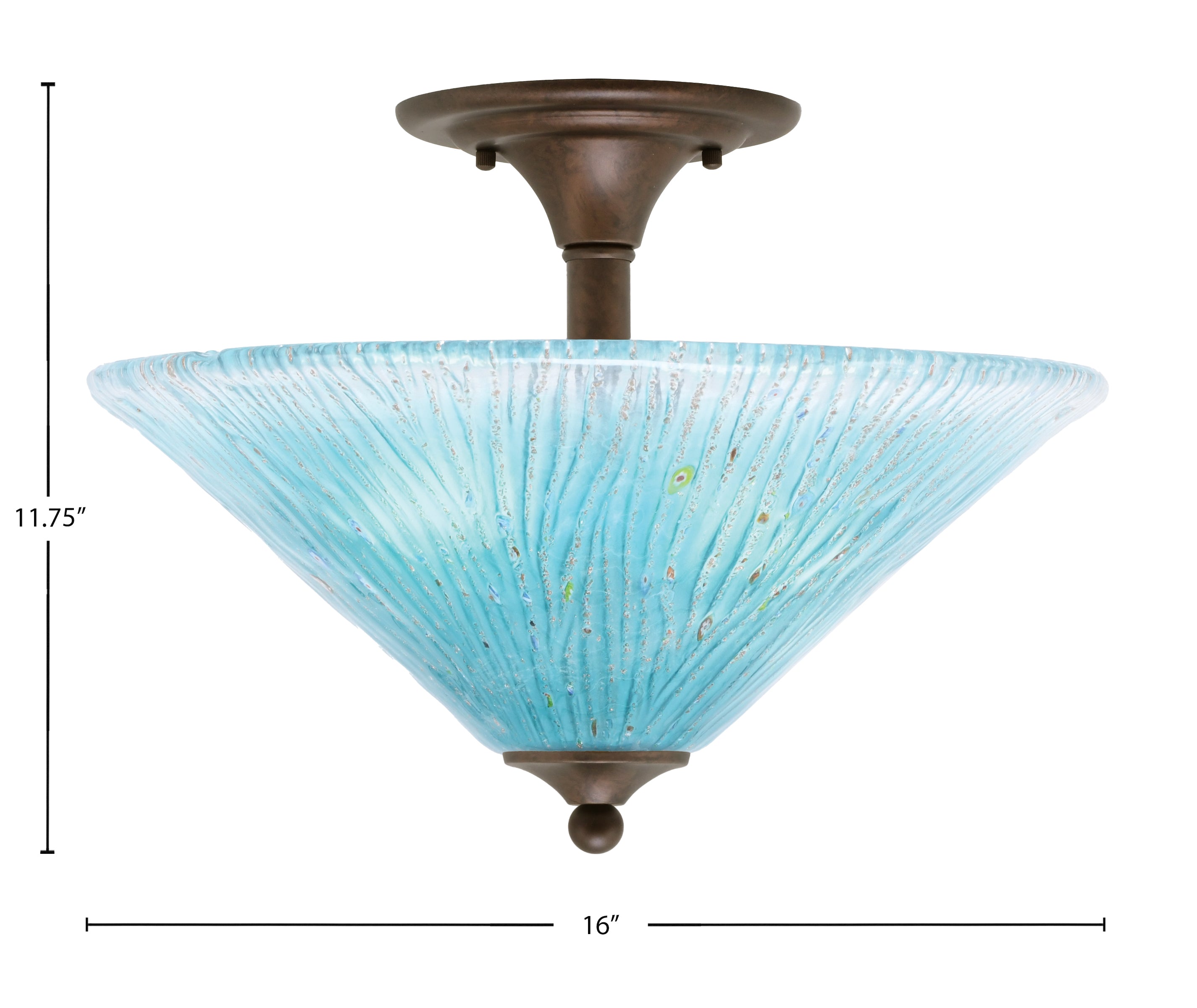 Any Two Light Semi-Flush Mount in Bronze with 16" Teal Crystal Shade