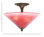 Any Two Light Semi-Flush Mount in Bronze with 16" Raspberry Crystal Shade