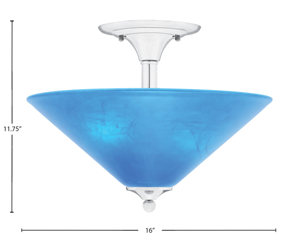 Any Two Light Semi-Flush Mount in Chrome with 16" Blue Italian Shade