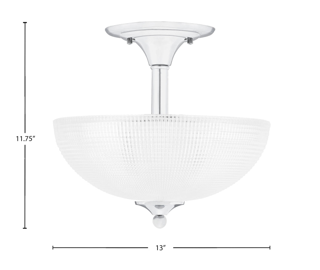 Semi-Flushes Two Light Semi-Flush Mount in Chrome with Clear Ribbed Shade
