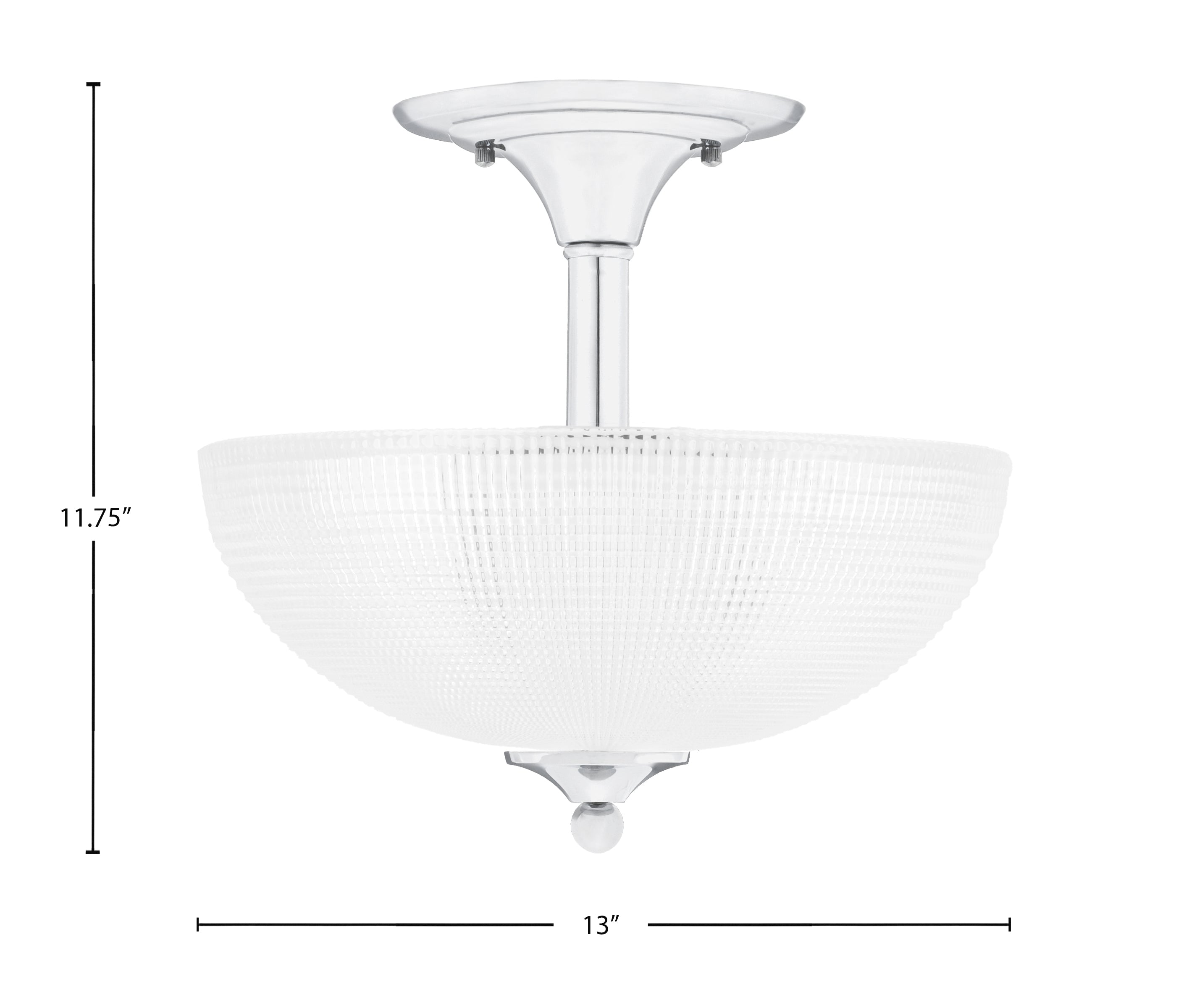 Semi-Flushes Two Light Semi-Flush Mount in Chrome with Clear Ribbed Shade
