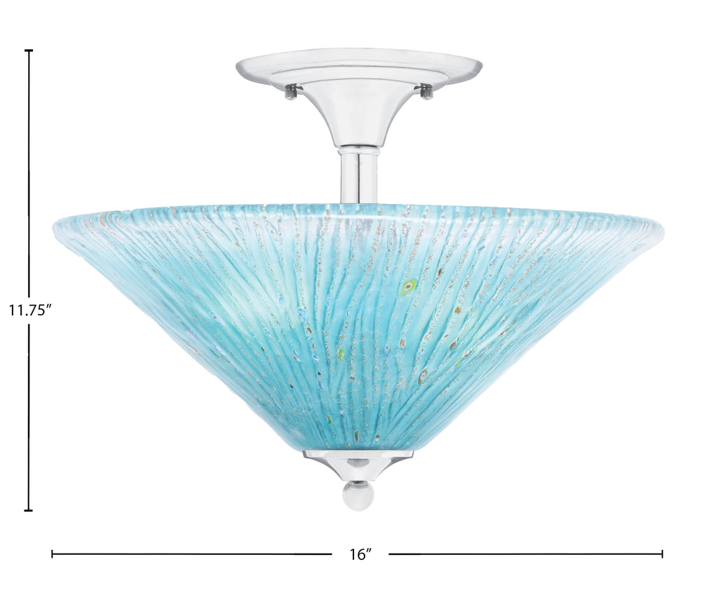Any Two Light Semi-Flush Mount in Chrome with 16" Teal Crystal Shade